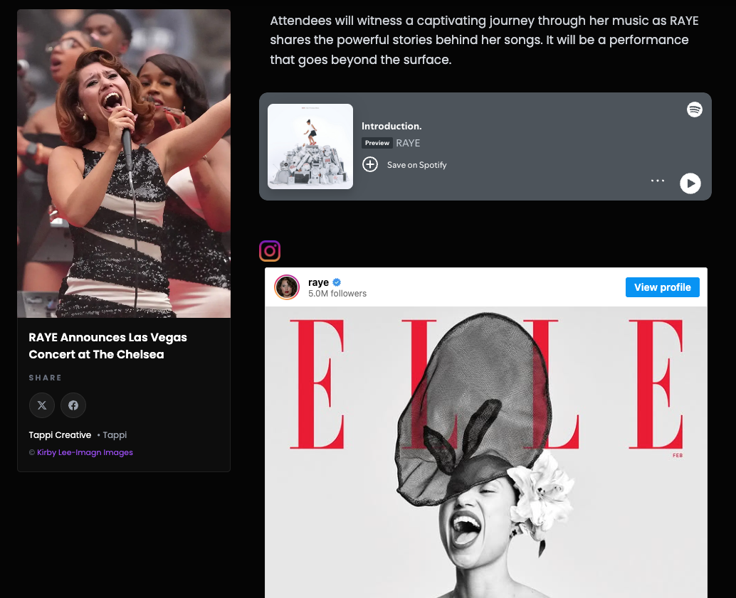 Examples of artist moments turned into Tappi Stories